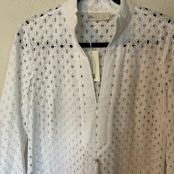 Tory Burch NWT Elegant White Eyelet Midi Length Tunic - Picture 6 of 10